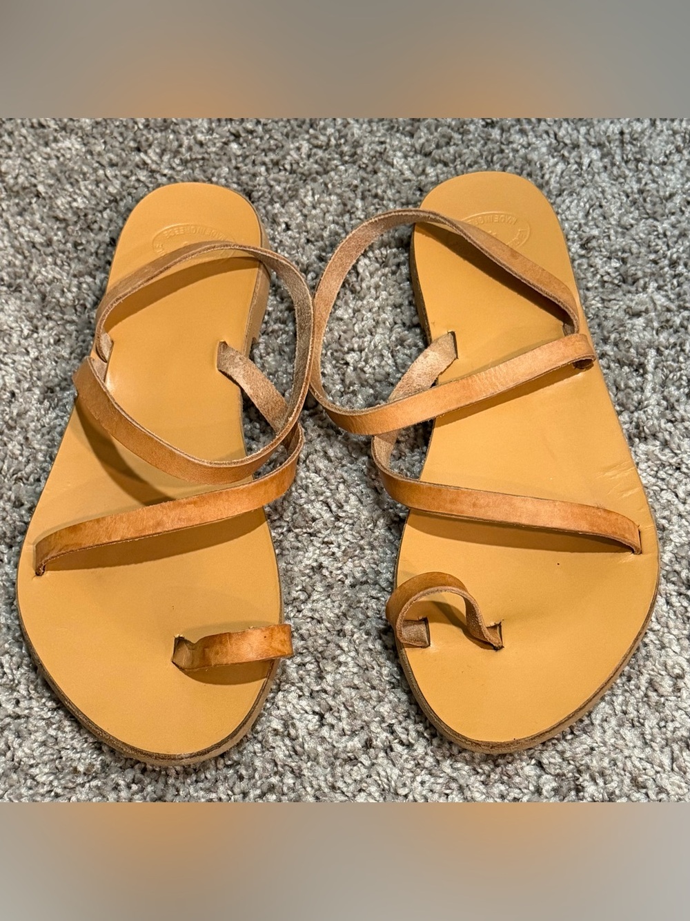 Ancient Greek Natural Tan Leather Style Strappy Toe Loop Sandals Women Sz 40
